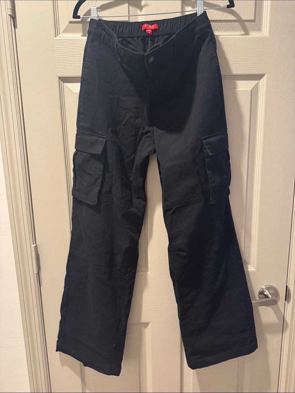 Guess Black Wide-Leg Cargo Pants with Utility Pockets